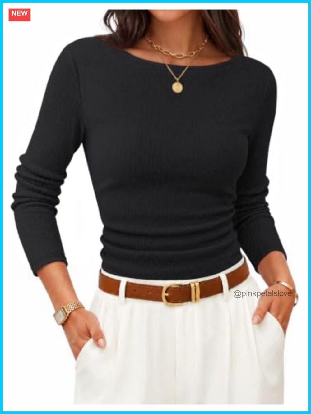 Women's Boat Neck Long Sleeve Ruched Blouse Slim Fit Work Top